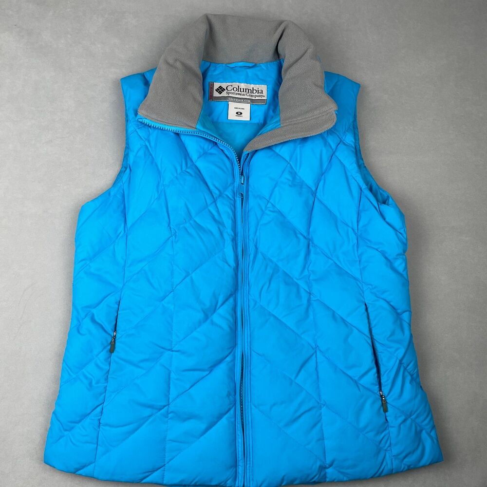 Columbia Vertex Down Feather Vest‎ Sz M Blue Quilted Insulated Hiking Outdoors